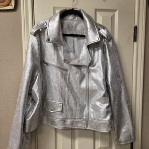 Stylish Silver Leather Jacket for Women